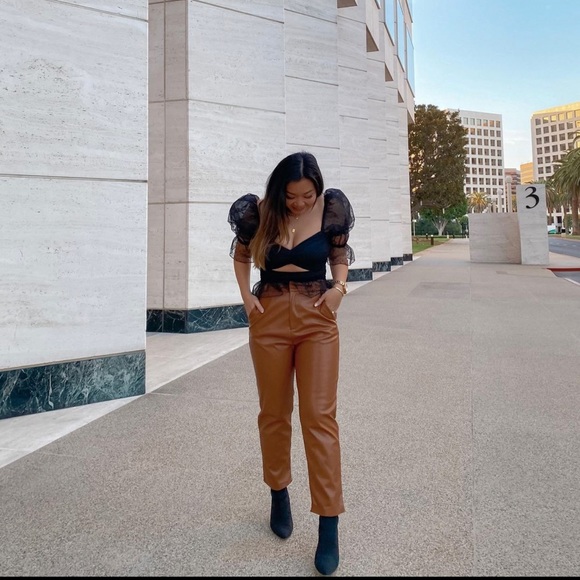 Camel faux leather pants - Picture 2 of 12